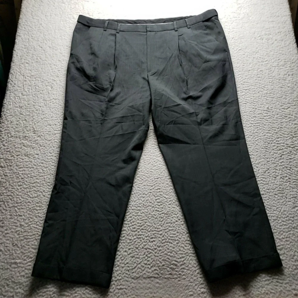 Van Heusen Dress Pants Mens 46x30 Black Herringbone Classic Fit Polyester Slacks